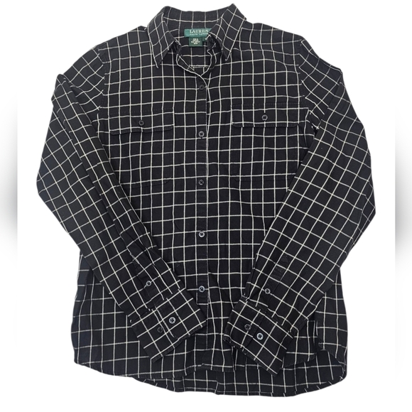 Lauren Ralph Lauren Tops - Lauren Ralph Lauren Button Up Blouse Womens M Black Tattersall Preppy Old Money